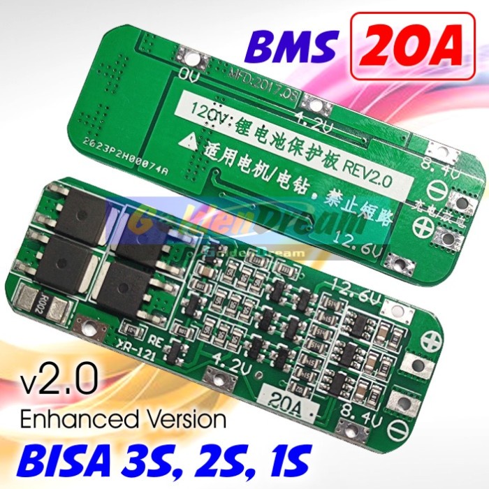 20A BMS Battery Management Proteksi Baterai Lithium 3s 2s 1s Lipo Ion