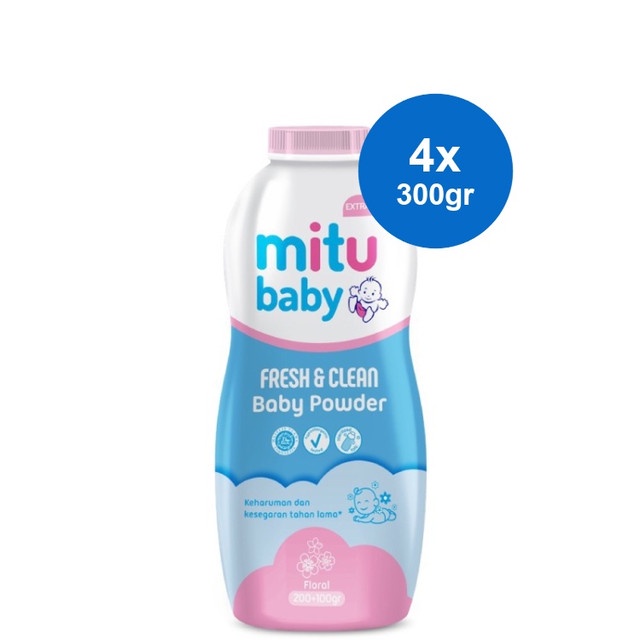 Mitu Baby Powder Fresh & Clean Pink Floral 300 gr x 4