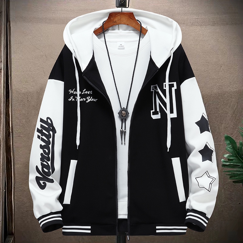 JAKET BASEBALL VARSITY HOODIE (S-XXXXXL-6XL) Logo N LOGO OVERSIZED JAKET VARSITY KANCING BOMBER ULZZ