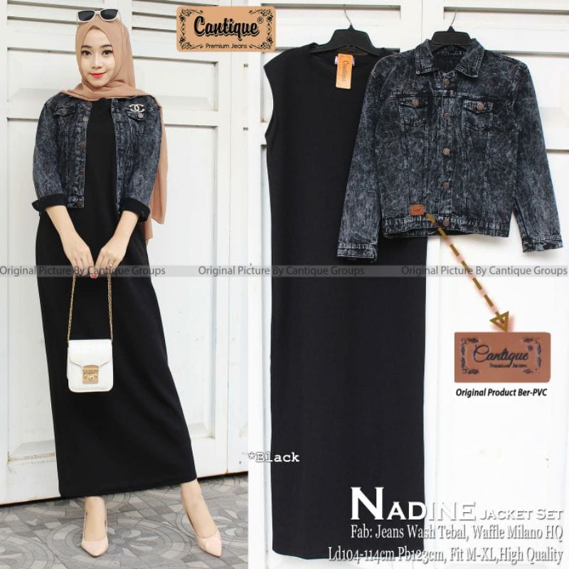 Setelan Jaket Jeans Wanita Korean Style + Dress Inner Panjang Set 2in1 Outfit Hijab