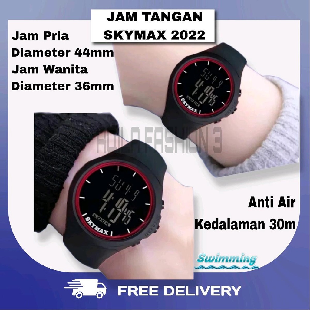 Jam Tangan Couple SKYMAX 2022 ORIGINAL Pria Wanita Digital Anti Air Sampai Kedalaman 30m Diameter Be