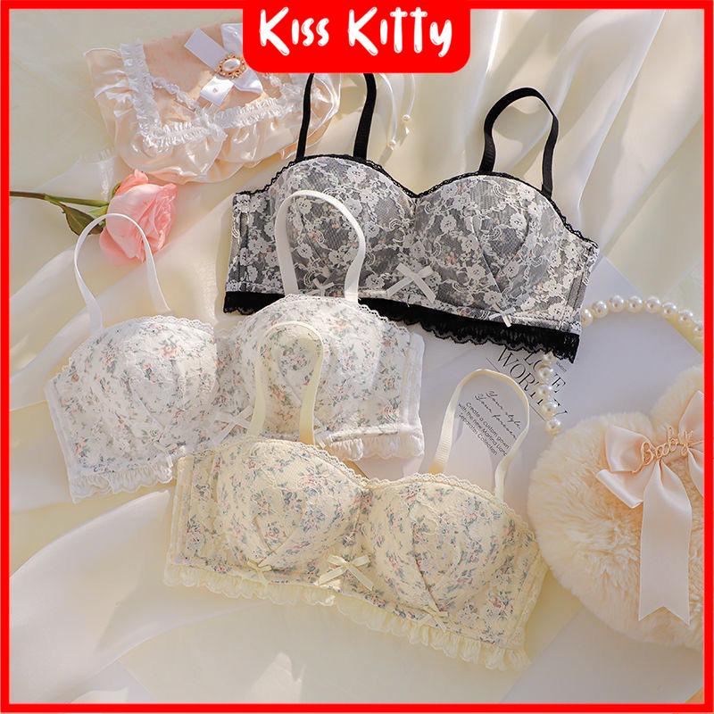Bra wanita push up tanpa kawat motif BH floral bunga Pakaian dalam wanita pushup beha cantik korea t