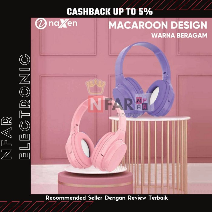Headset Bluetooth Macaron Bando Lucu Headphone Pink Lucu Wireless Mic - Pink