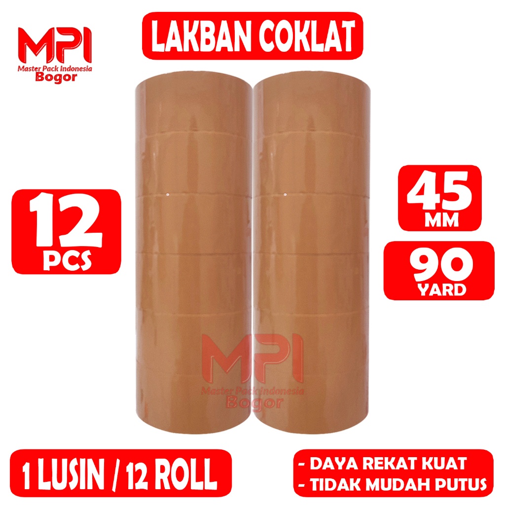 

1 LUSIN [ 12 Pcs ] Lakban Coklat MPI 45 mm x 90 yard / Lakban Packing - Master Pack Indonesia