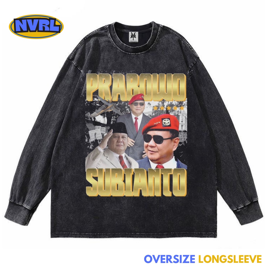 Kaos oversize longsleeve prabowo subianto washed washing vintage tee