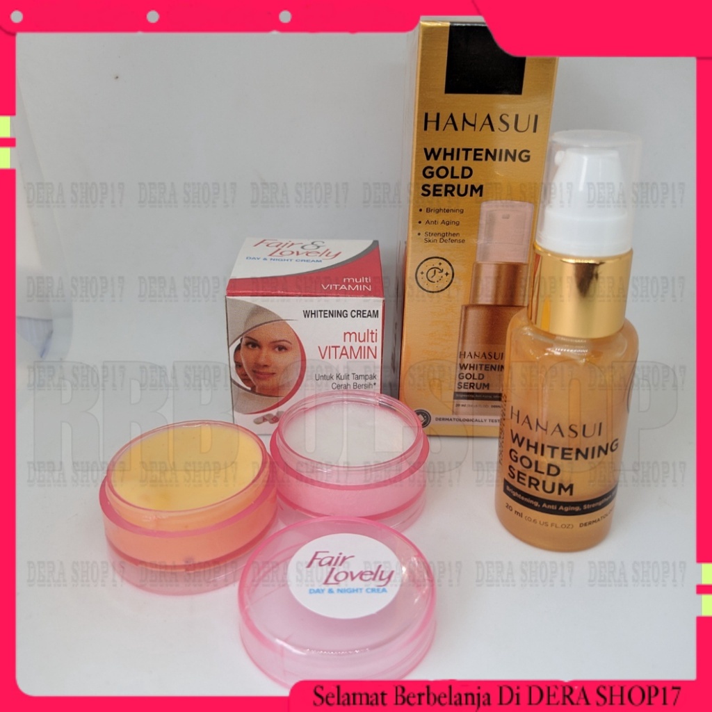 DERA SHOP _ Paket - Hanasui Whitening Gold Serum Original BPOM Dan Cream Susun Fair&amp;Lovely Siang Dan Malam
