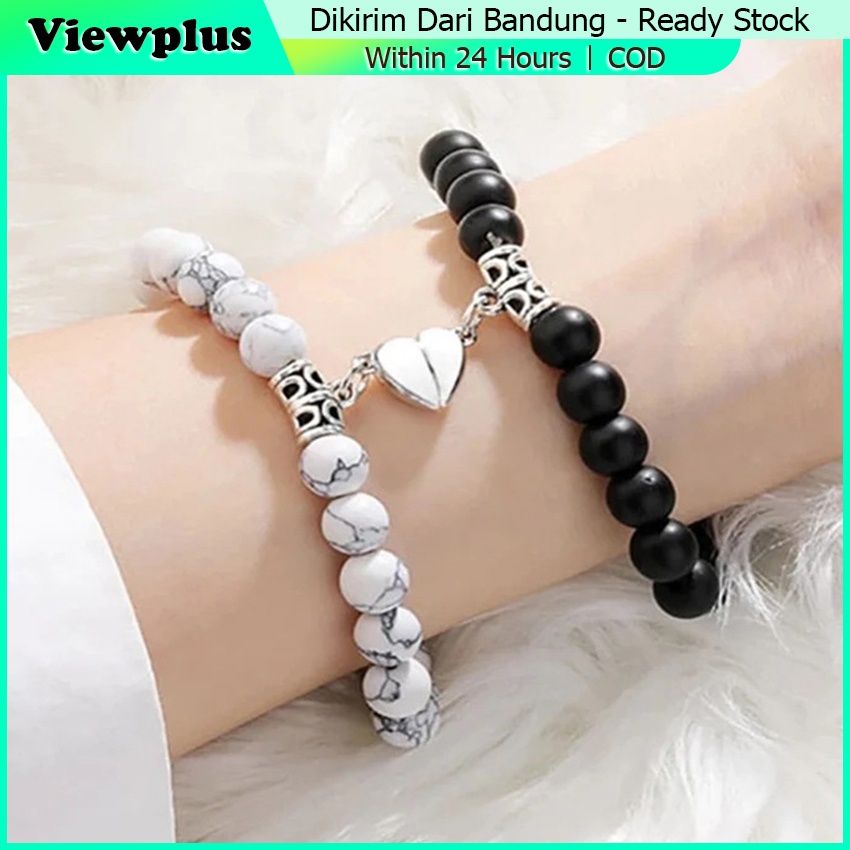 2Pcs Gelang Couple Pasangan Magnet Hati LOVE Lucu Korea Gelang Persahabatan Gelang Couple Pria Wanit