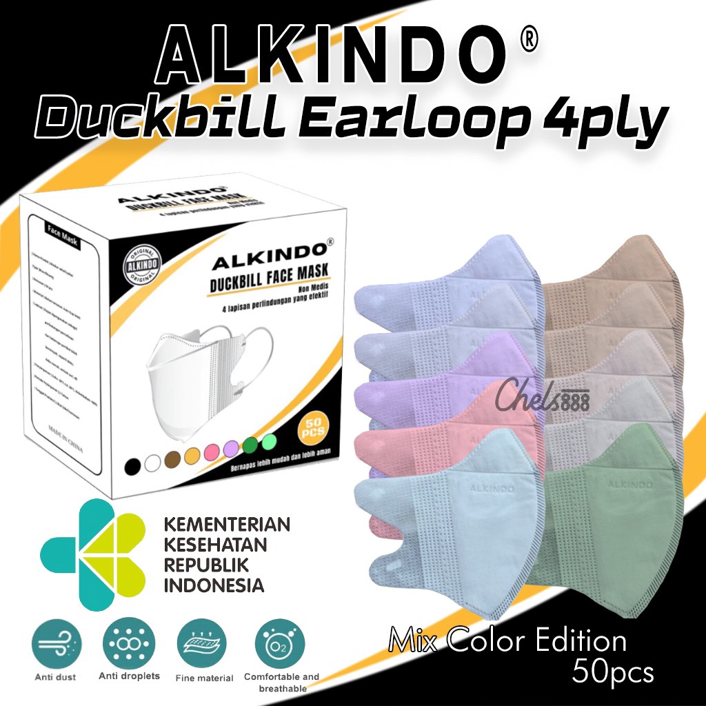Masker Duckbill Earloop Mix Alkindo Earloop Mix 4ply 10 Warna 50pcs