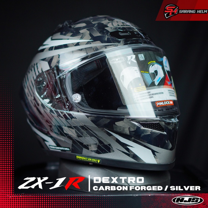 NJS ZX-1R CARBON DEXTRO Silver Gloss/Doff - Helm Full Face | ZR Carbon | NJS Carbon | Helm Carbon | 