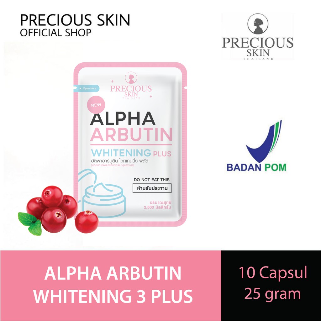 Alpha Arbutin Kapsul Whitening 3 Plus Powder Precious Skin Thailand Bubuk Pemutih Badan BPOM