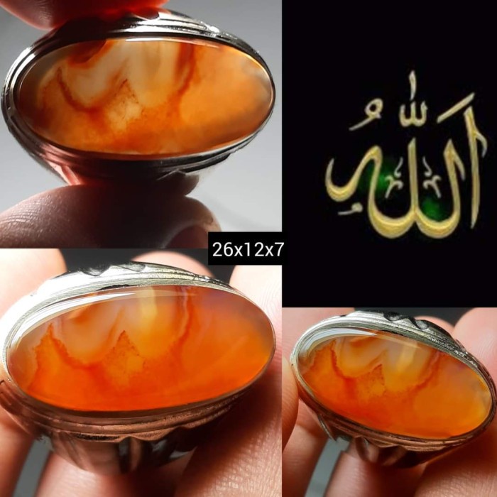 Cincin Batu Akik Natural Motif Gambar Huruf Arab Lafadz ALLAH Antik 13