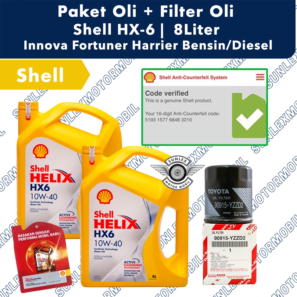 [GRATIS FILTER OLI] Paket Ganti Oli Shell HX6 8L + Filter Oli YZZD2 Innova Fortuner Diesel