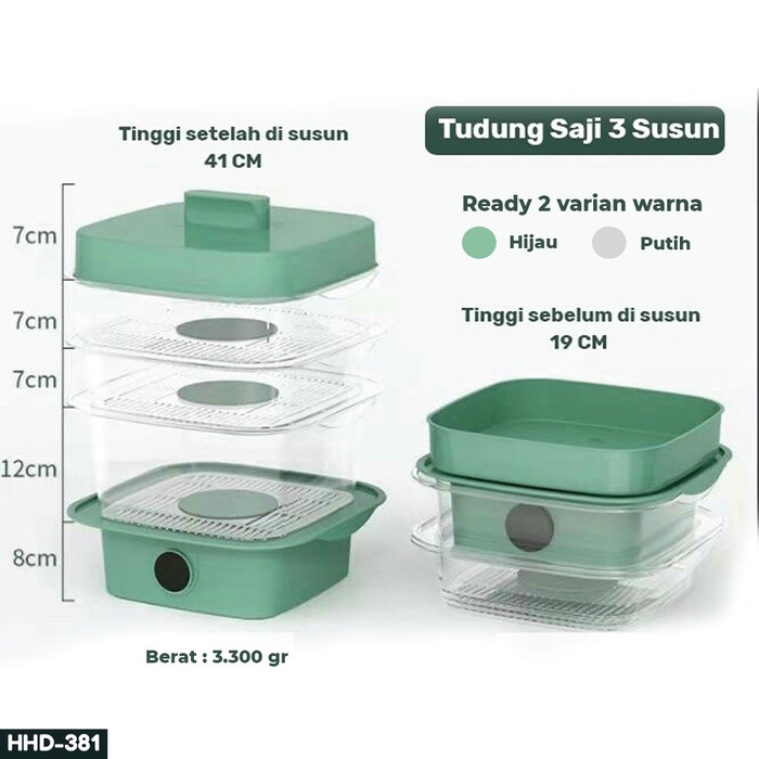 Tudung Saji 3 Susun Modern Dengan Termometer pemanas dengan air hangat - Putih