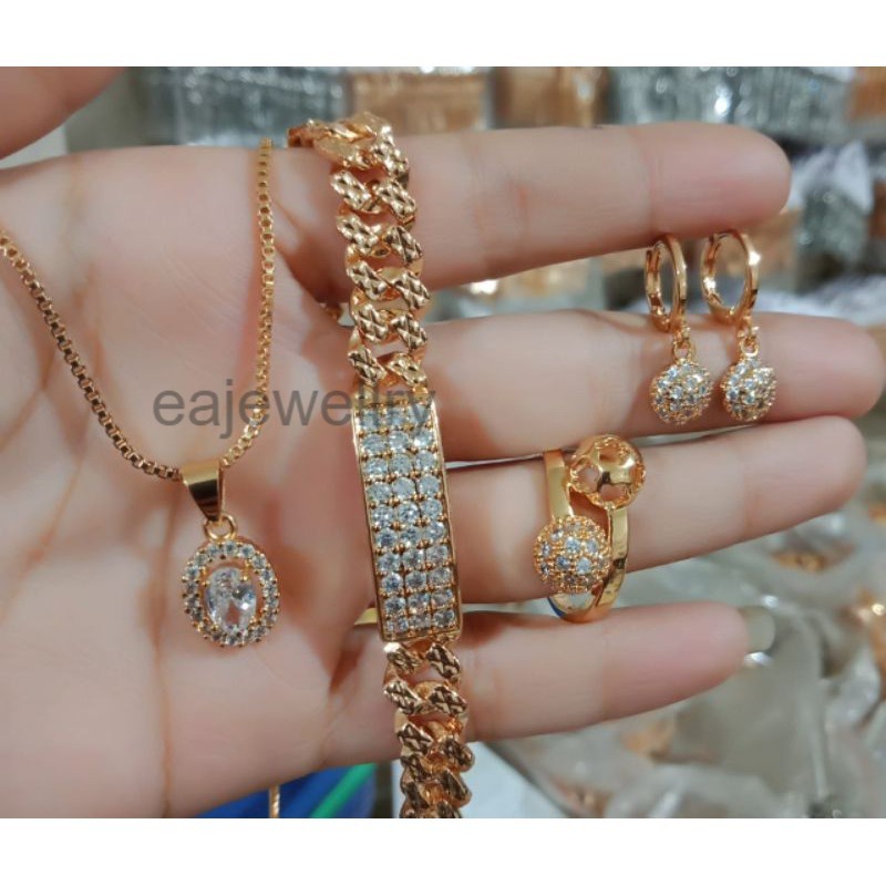 1 set perhiasan emas asli 24 karat dewasa anti luntur