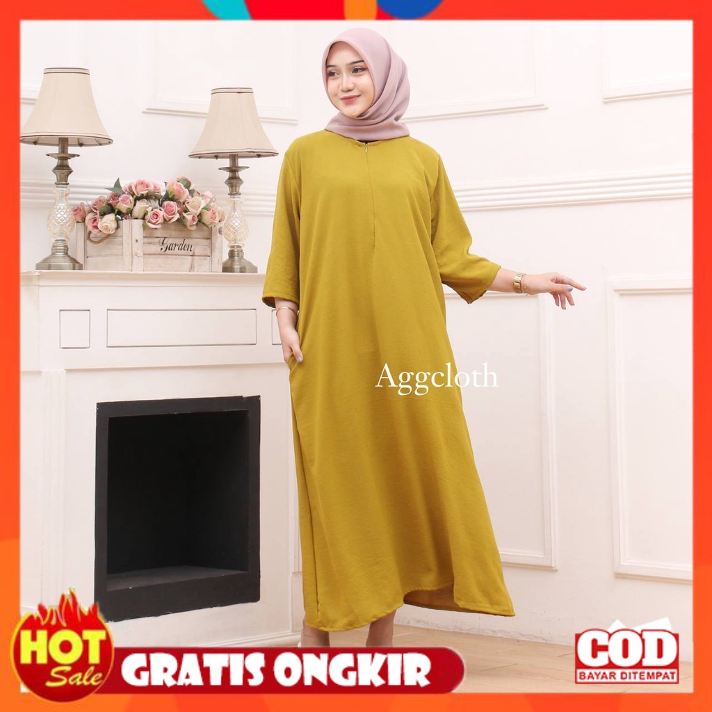 KAIN ADEM HALUS TEBAL / Daster Gamis Crinkle Polos Kekinian Lengan Tangan 3/4 Panjang Semata Kaki Bu