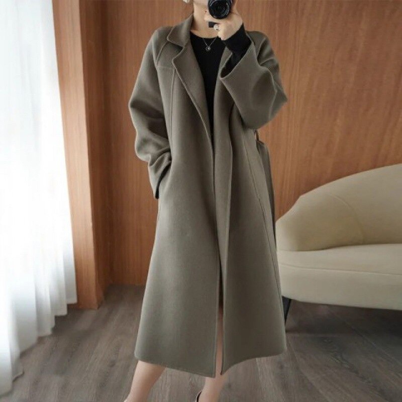 Jas Hitam Wanita Blazer Wanita Korea style Panjang Coat Premium Bahan Fleece