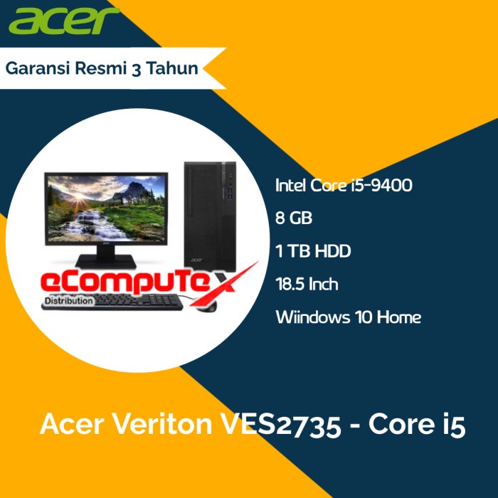 PC Desktop Acer VES2735 i5-9400 8GB 1TB - GARANSI RESMI