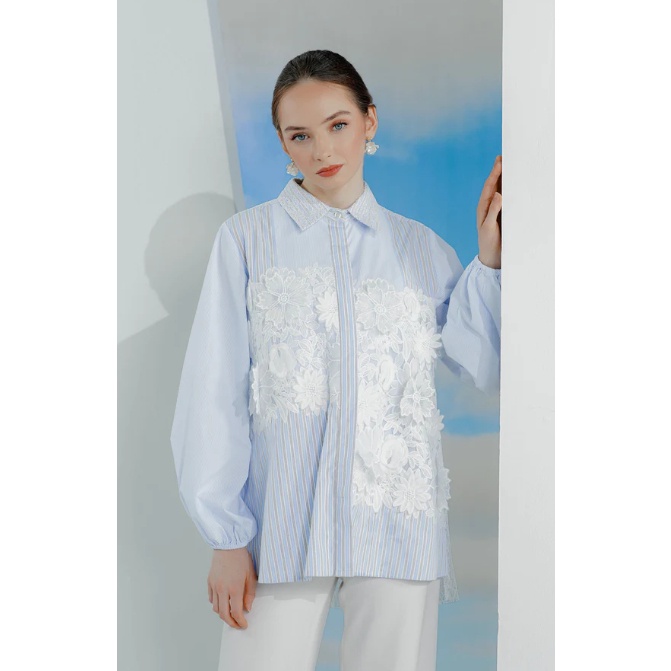 Jeslyn Embroidery Shirt - Blue S M L XL XXL  buttonscarves series voal frozen dream park tapis yura 