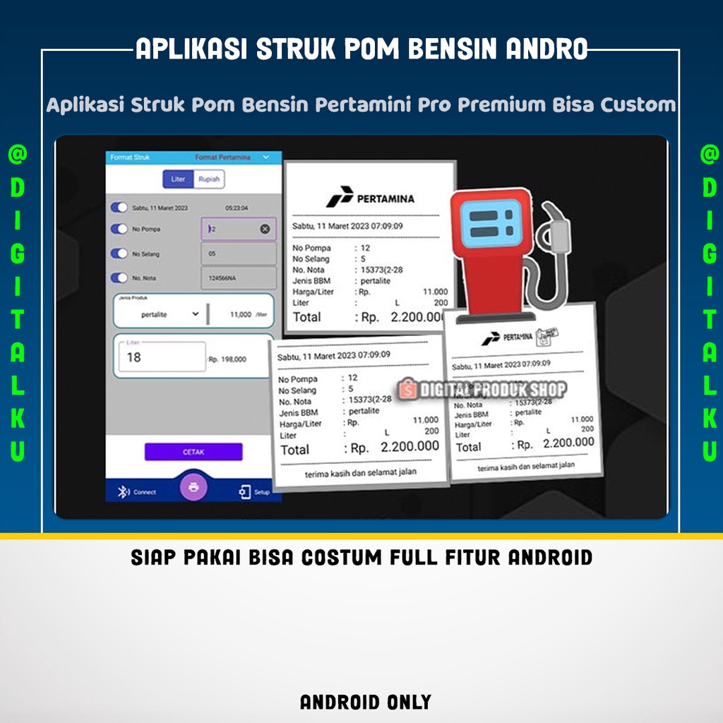 Aplikasi Struk Pom Bensin Pertamini Pro Premium Bisa Custom