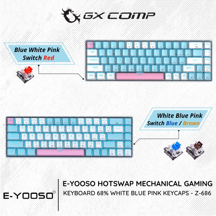 E-YOOSO Z686 68% White Blue Pink Hotswap Mechanical Gaming Keyboard