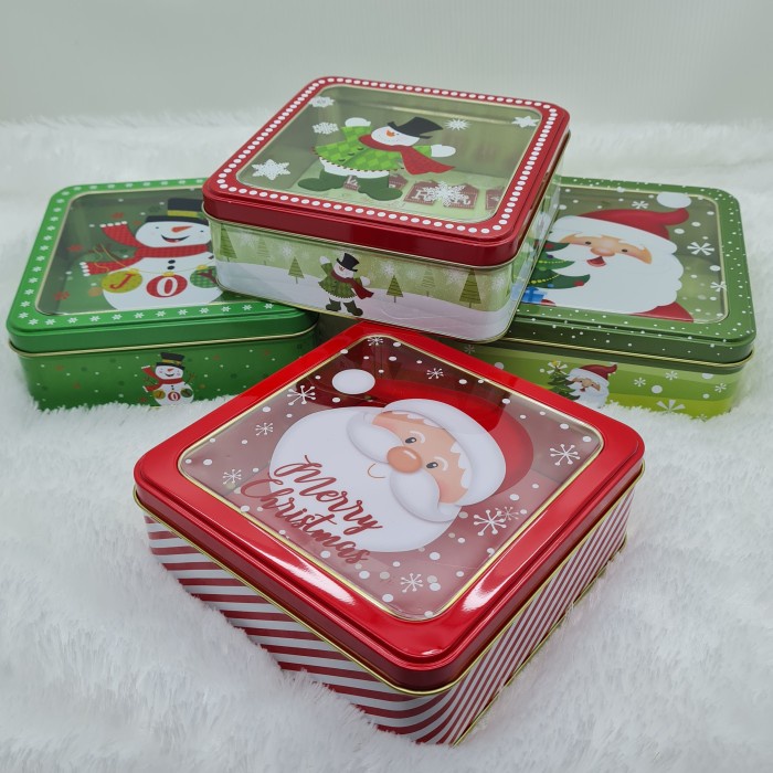

Christmas Cookie Tin Box square 15x15x6.8cm Transp/ kaleng natal /xmas/kaleng
