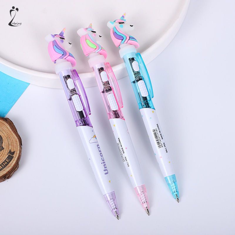 

Kreatif Luminous Lampu Unicorn Lucu Press Type Ballpoint Pena 0.5mm Office Signature Pen Pena Z