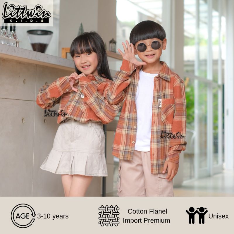 (3-10 tahun) Kemeja Flanel Anak Ewha Korean Style / Kemeja Flanel Anak Warna Coklat