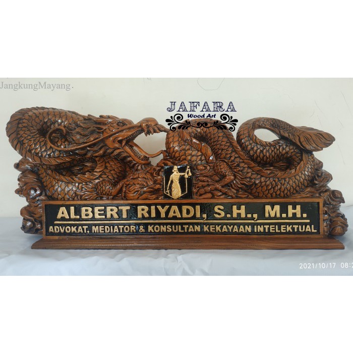 

Papan Nama Jabatan Kayu Jati Ful Ukir Motif Naga Cina Bisa Request murah