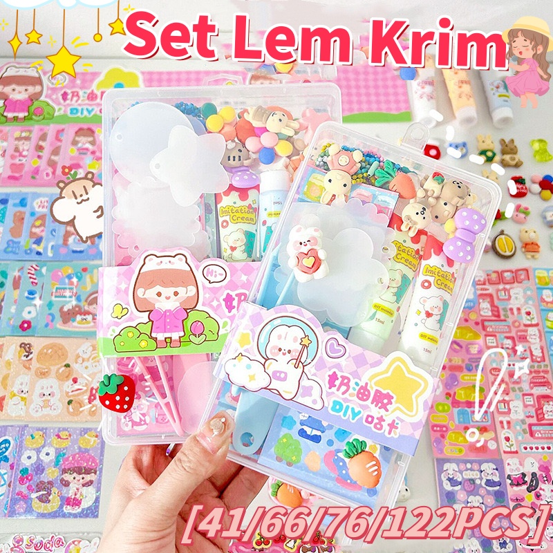 

122pcs DIY Set lem krim/DIY Gantungan Kunci Akrilik Set/Set DIY Deco Lem Krim Stiker/GuKa setelan