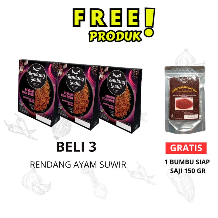 

PAKET 3 PCS RENDANG DAGING AYAM SUWIR TP