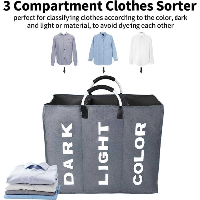 Keranjang Baju Pakaian Kotor Lipat Sekat Foldable Laundry Bag Basket - 2 Sekat