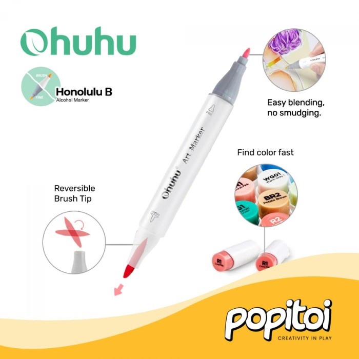

Andma OHUHU Honolulu B Mid-Tone 48 Color Dual Tip Brush Fine Art Marker - BRUSH & FINE
