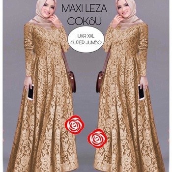 Toko88id - MTF Maxy Dress Jumbo Size XXL Ld 120 Maxi Brukat Baju Muslim Leza - Cokelat