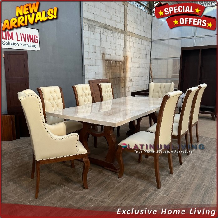 Meja Makan Marmer 8 Kursi Meja Makan Jati Top Table Marmer Cream Furniture Jepara