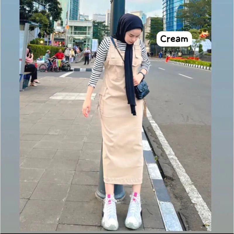 Bella Overall Rok Cargo Wanita Katun Premium Jumpsuit Rok Casual Overall Rok Trendi Sonia