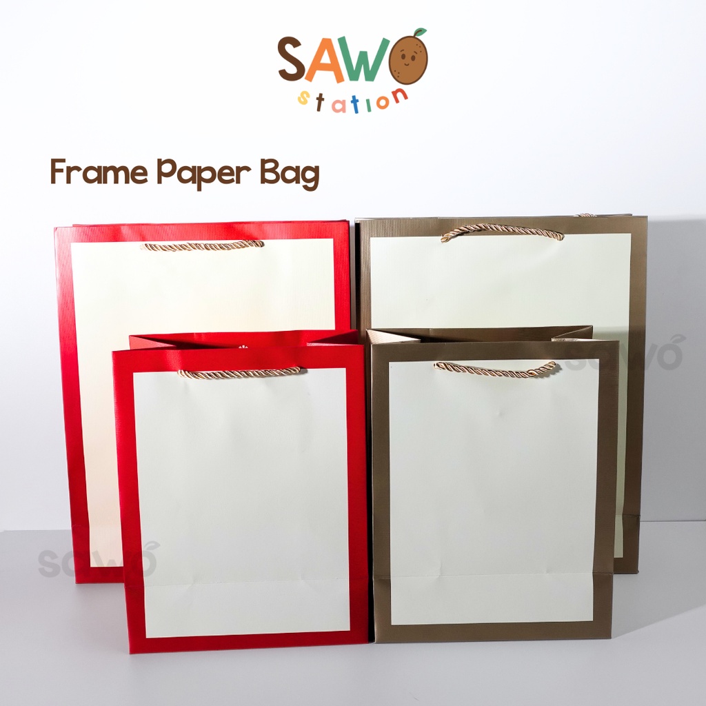 

Frame Paper Bag Kantong Hadiah Kado Bingkisan Packaging Goodie Bag Bungkus Merah Gold Emas Red