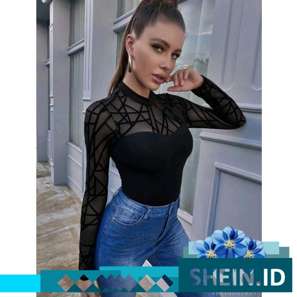 BAE Yoke Fitted Tee Mock-neck Geo Mesh