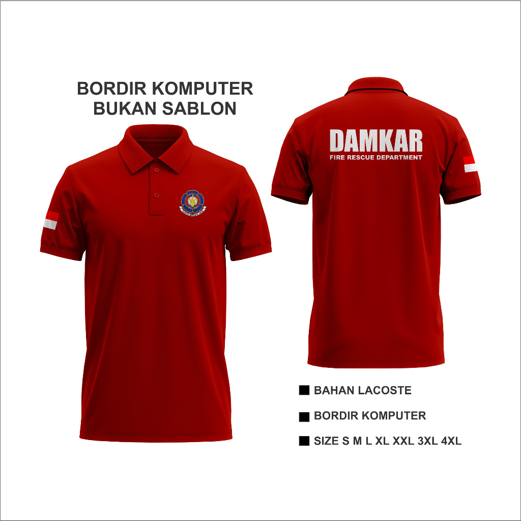 Kaos Polo Bordir Baju Damkar Bordir Kaos Damkar Polo damkar bordir Wangki Bordir Murah