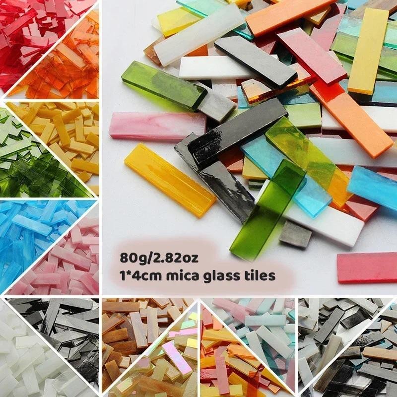 

85g/3oz (Approx. 31pcs) 1*4cm Mica Mosaic Tiles 3mm DIY Mosaic Craft Stained Glass Transcluent Strip Art Hobbies Materials
