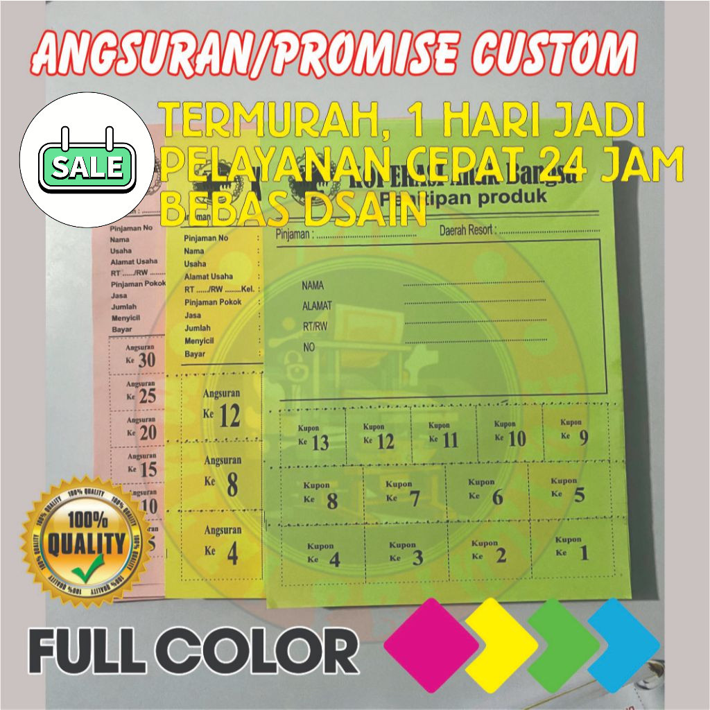 

angsuran/promise custom gratis dsain full color multi printing