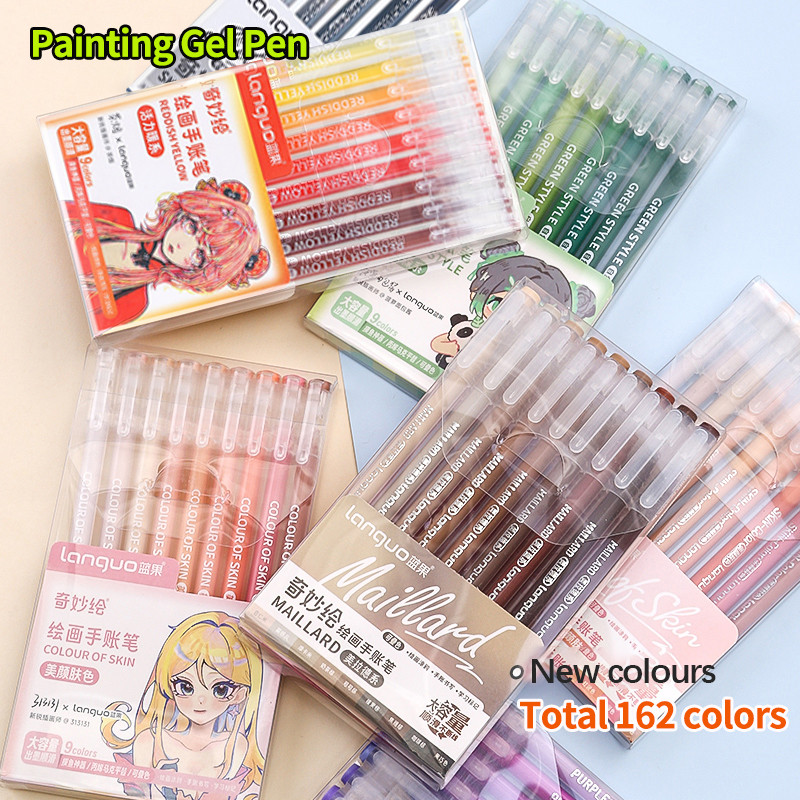 

Languo 9pcs/set Multi-Color Pen Large-Capacity Color Handbook Pen Set Morandi Color Student Marker Pen Art Painting Stationery