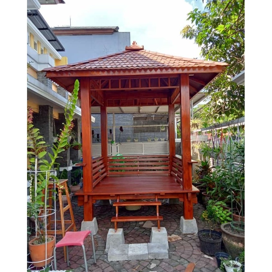 Gasebo kayu jati minimalis, Gasebo taman jati, Gasebo kayu jati murah