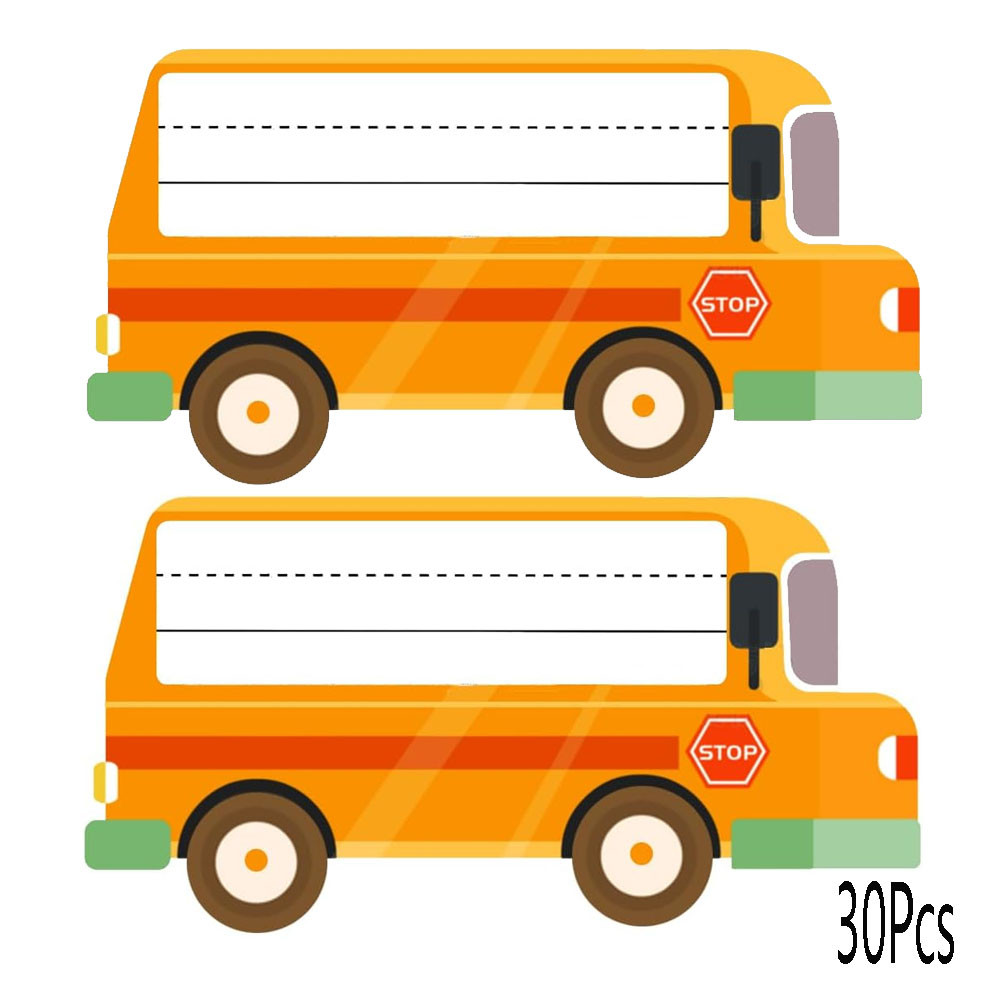 

School Bus Shaped Name Plates for Desks Name, Writable Name Tags 6.5X3.5 Inch Back to School Classroom Decorations Supply 60Pcs