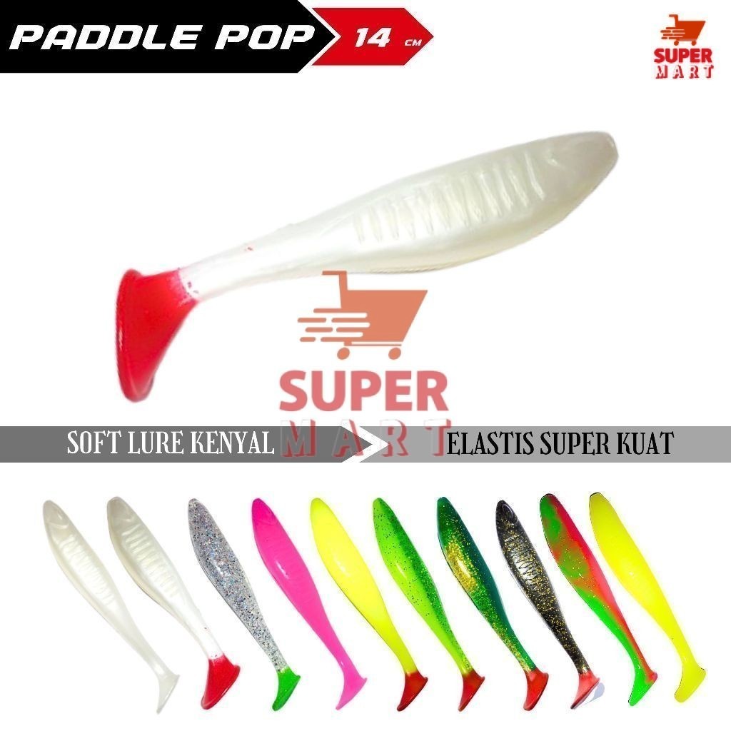 Supermart Surabaya Soft Lure Kenyal PADDLE POP 14cm dan Worm Hook 7/0 Umpan Mancing SIlikon Karet Ca