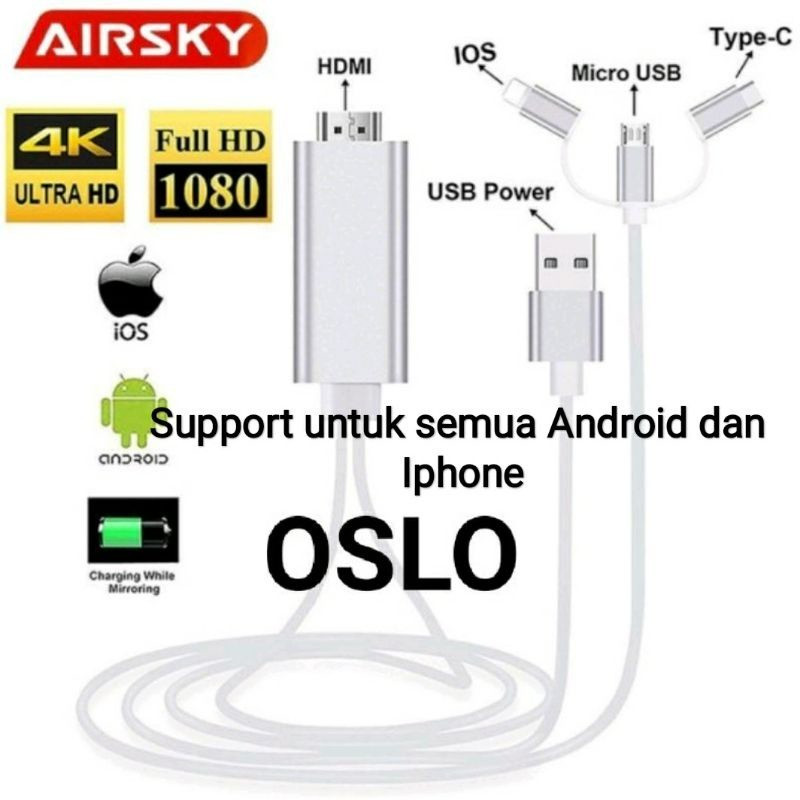 Promo Kabel MHL 3 in 1 HP Android IOS ke TV HDTV HDMI Micro USB Type C Iphone Lightning Converter