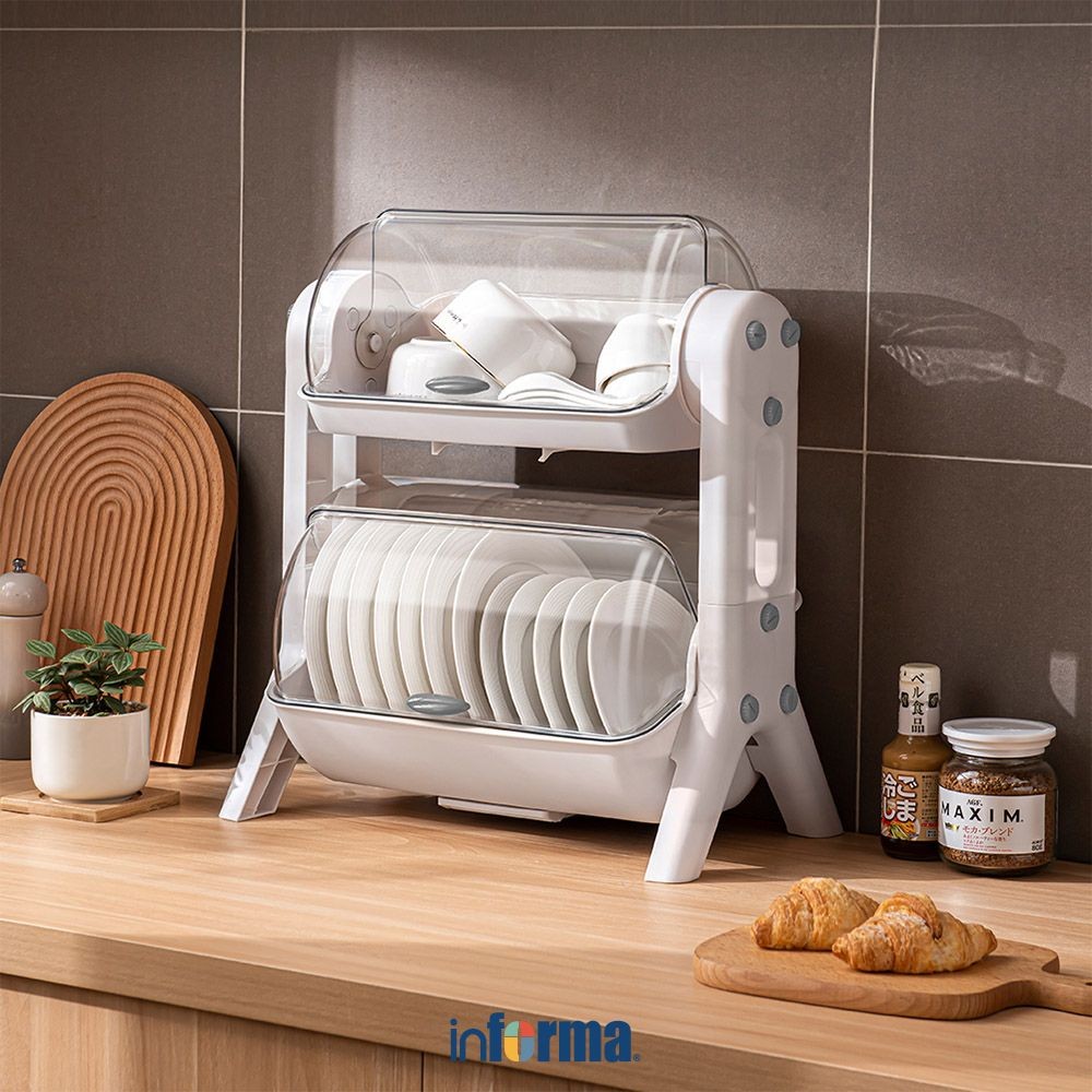 Informa Mascott Rak Piring 2 Tingkat - Abu-Abu Dish Rack Tempat Peralatan Makan Perlengkapan Dapur R