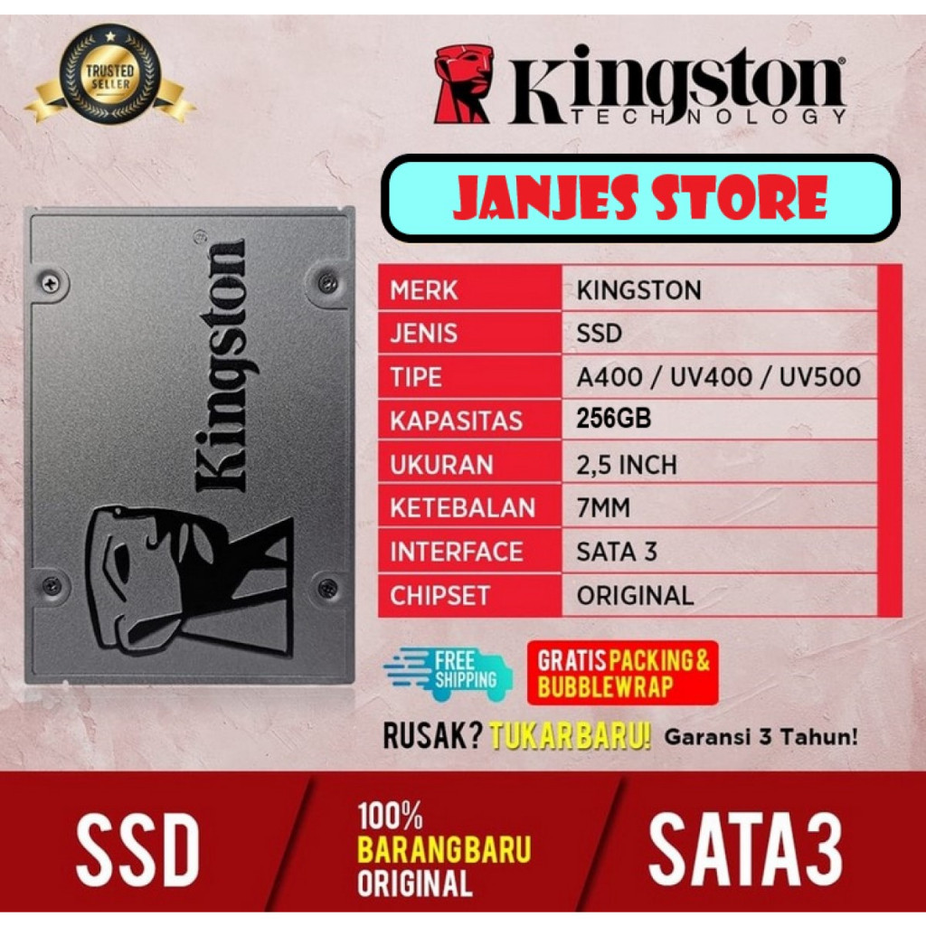 SSD KINGSTON SATA 2.5" SOLID STATE DRIVE KINGSTON 256GB 128GB RESMI GARANSI 3 TAHUN