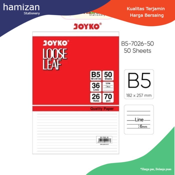 

Joyko Refill Loose Leaf B5-7026 50 Sheets/Lembar / Isi Kertas Binder