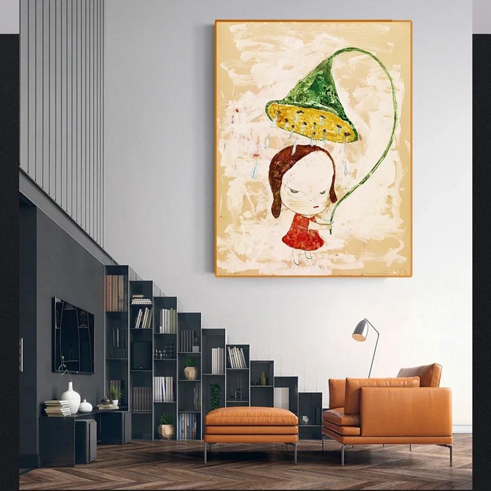 

Yoshitomo Nara " It's Rain.1995 " Canvas Art Oil painting Artwork Poster Picture Modern Wall decor Home Living room Decoration