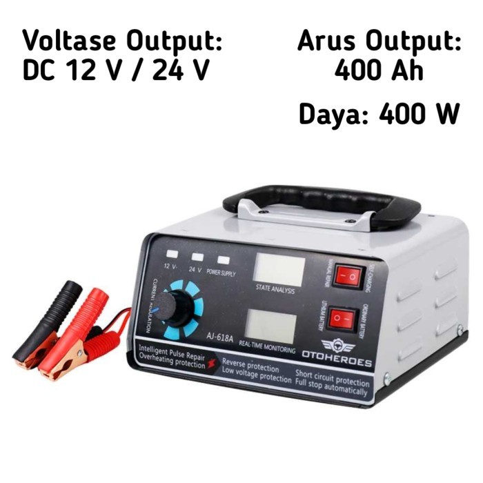 Charger Aki Mobil 400AH 400W 12V 24V Cas Aki Otomatis AJ 618A - 400AH 400W